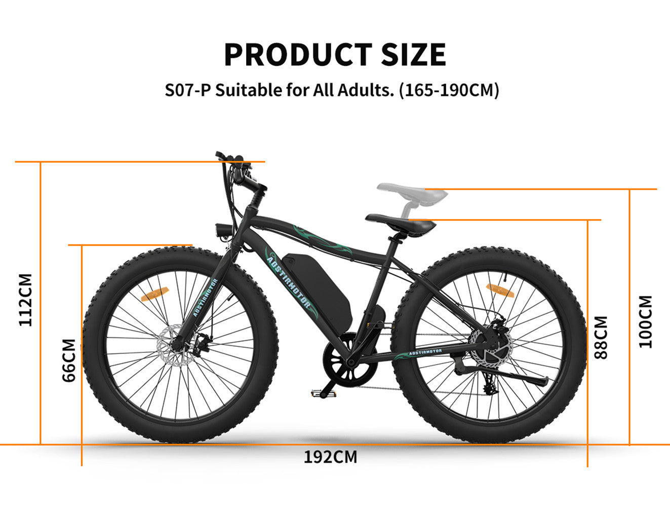 26" 500W Electric Bike Fat Tire P7 36V 12.5AH Removable Lithium Battery for Adults S07-P