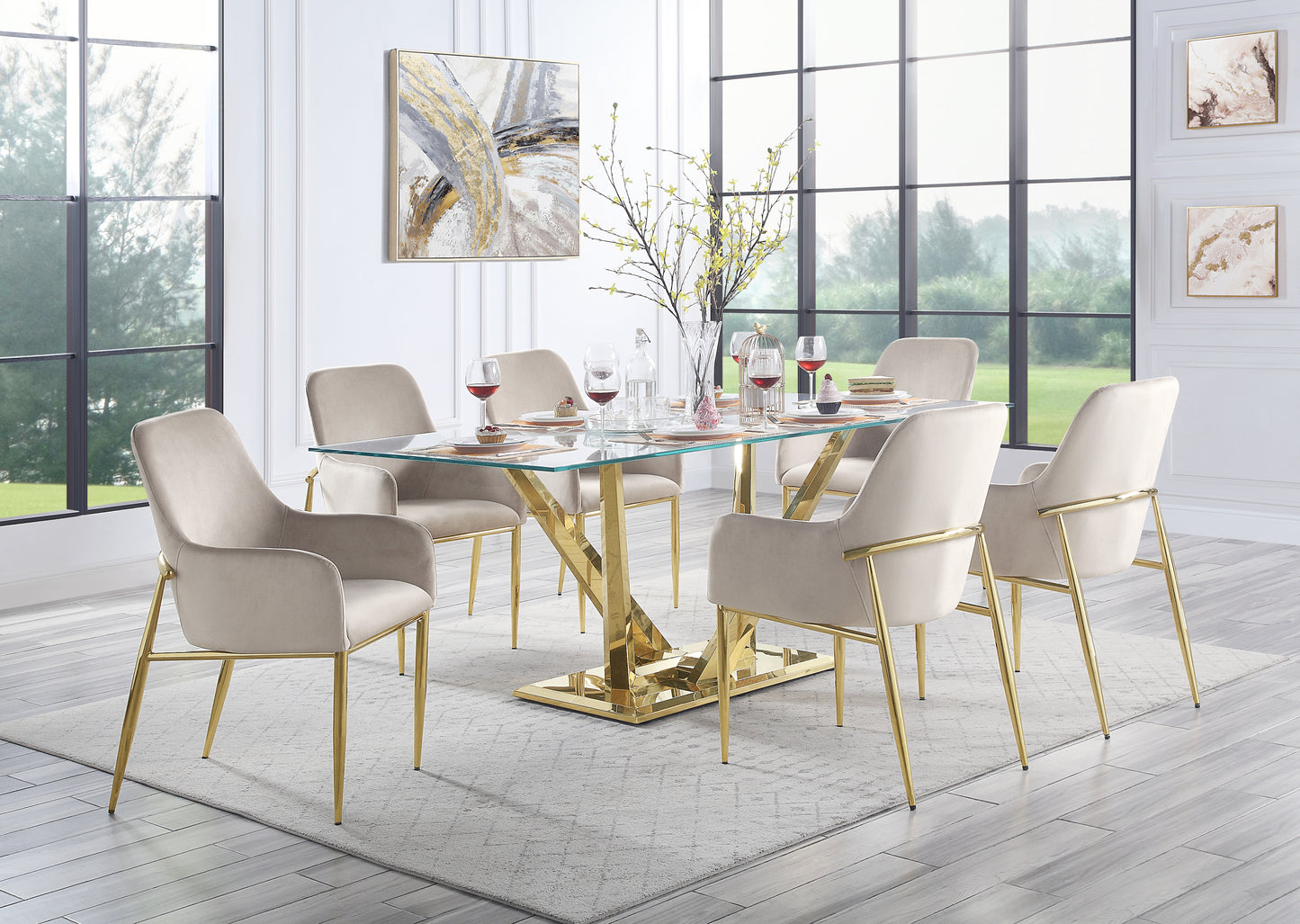 Barnard Dining Table in Clear Glass & Mirrored Gold Finish