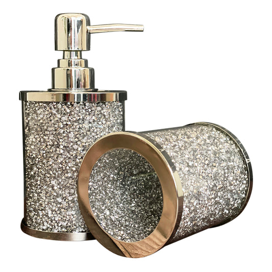 Ambrose Exquisite 3 Piece Soap Dispenser and Toothbrush Holder with Tray Bathroom Accessories