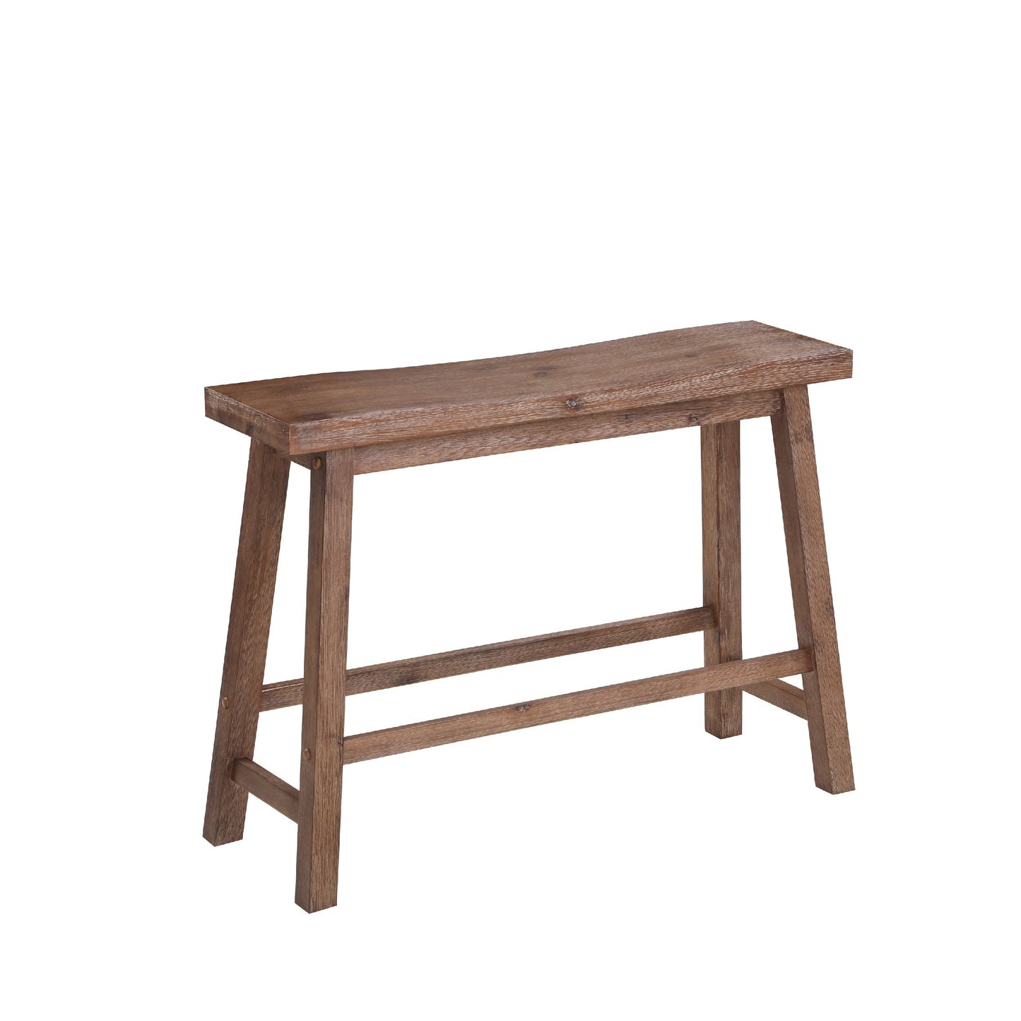 Saddle Seat Wooden Bench with Canted Frame, Oak Brown