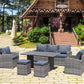 6-Piece Outdoor PE Rattan Sofa Set Patio Garden Wicker Dining and Coffee Sofa-Grey