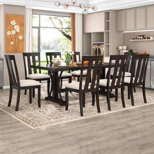 9-Piece Retro Style Dining Table Set 78" Wood Rectangular Table and 8 Dining Chairs for Dining Room (Espresso)