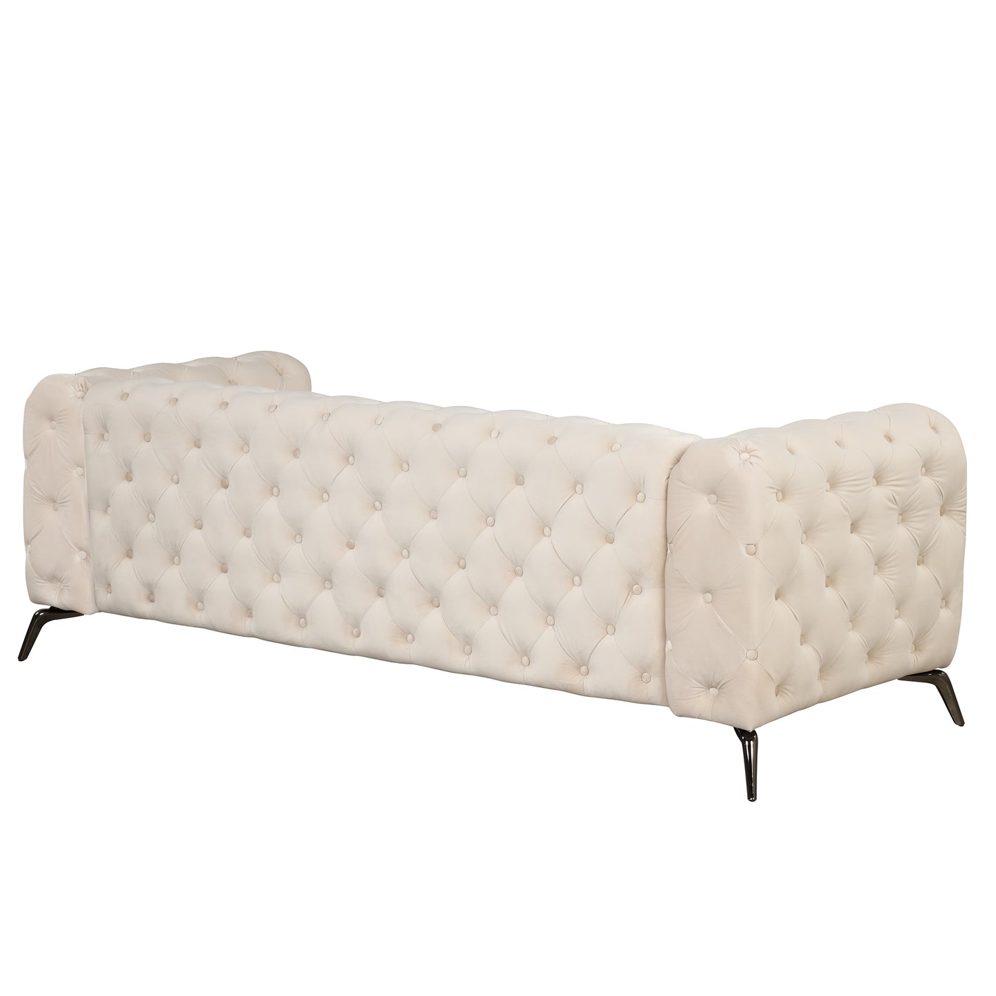 85.5" Velvet Upholstered Sofa with Sturdy Metal Legs, Modern Sofa Couch with Button Tufted Back, 3 Seater Sofa Couch for Living Room, Apartment, Home Office, Beige