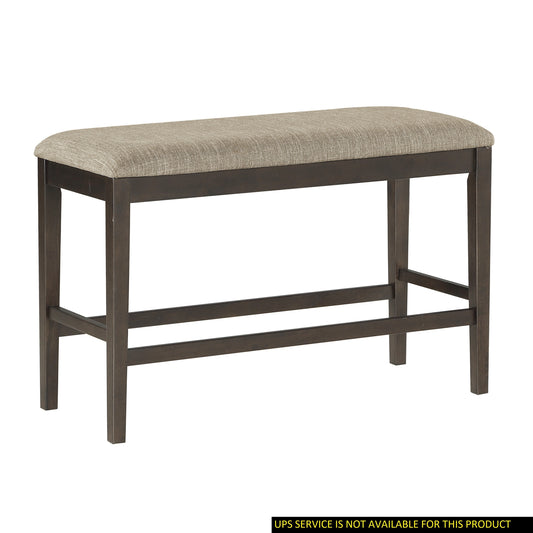 Dark Brown Finish Counter Height Bench 1pc Fabric Upholstered Casual Style Dining Room Furniture