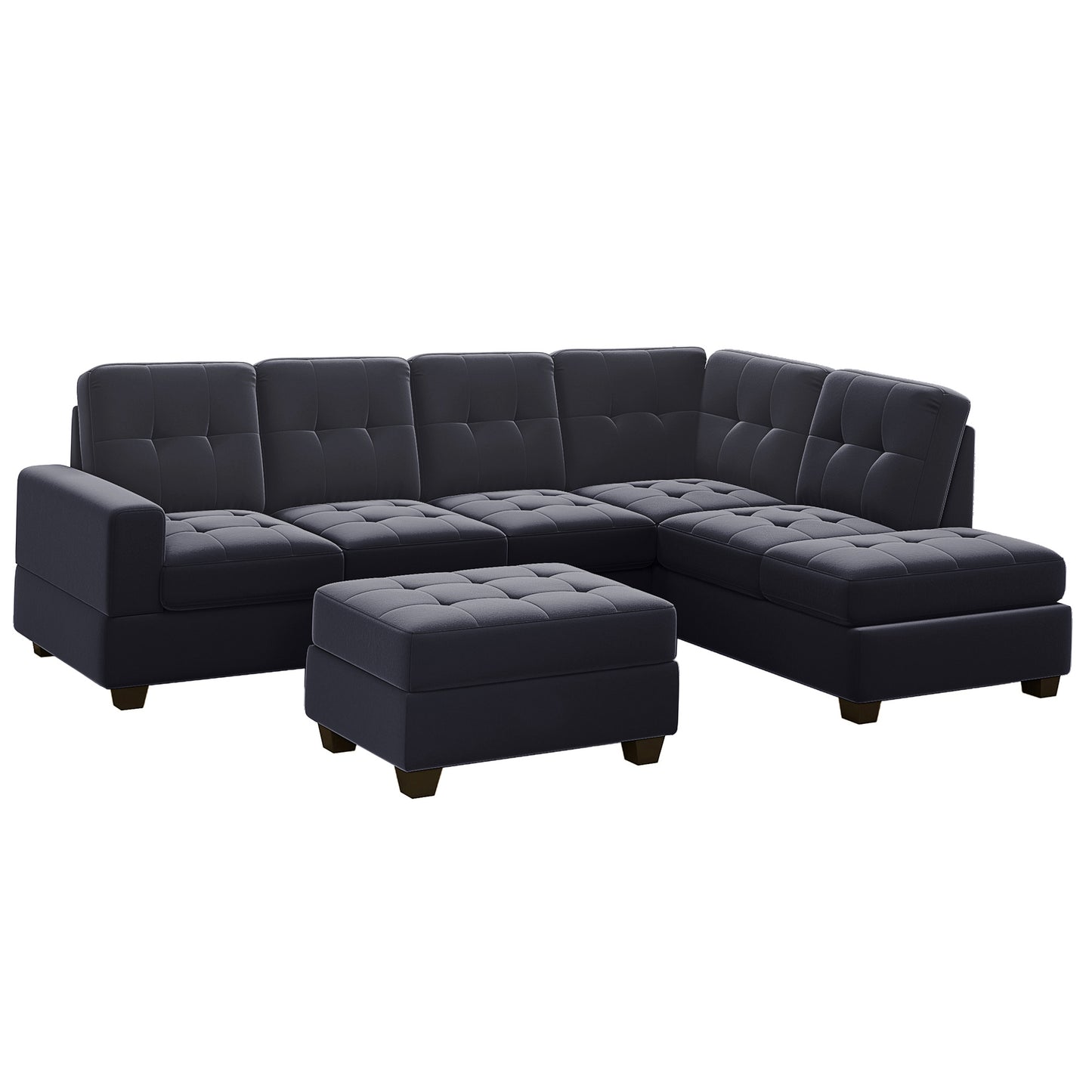 Modern Sectional Sofa with Reversible Chaise, L Shaped Couch Set with Storage Ottoman and Two Cup Holders for Living Room