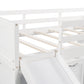 Low Twin Size Loft Bed with Cabinets, Shelves and Slide - White