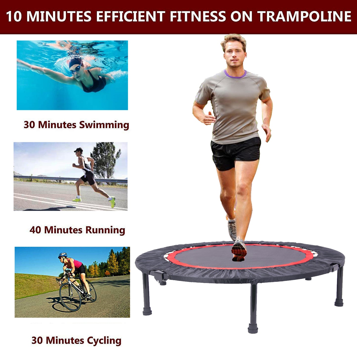 40 Inch Mini Exercise Trampoline for Adults or Kids - Indoor Fitness Rebounder Trampoline with Safety Pad Max