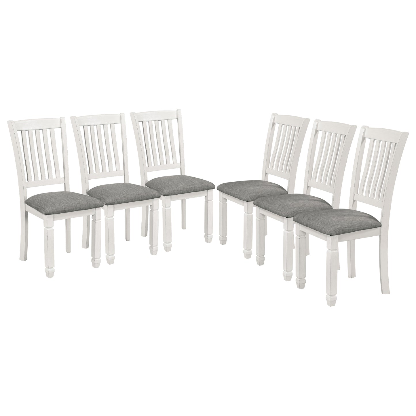 7-Piece Dining Table Set Wood Dining Table and 6 Upholstered Chairs with Shaped Legs for Dining Room/Living Room Furniture (Gray+White)