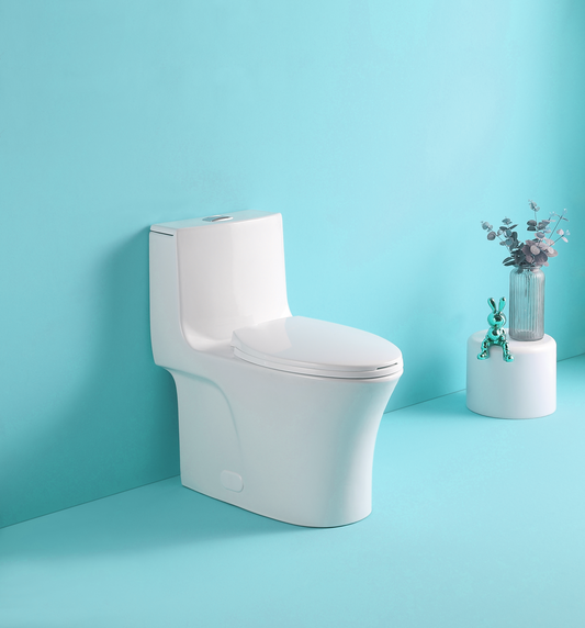 15 1/8 Inch 1.1/1.6 GPF Dual Flush 1-Piece Elongated Toilet with Soft-Close Seat - Gloss White 23T02-GW
