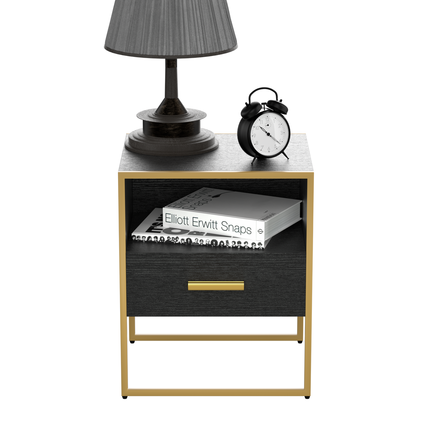 Update Modern Nightstand with 1Drawers, Suitable for Bedroom/Living Room/Side Table (Gold and Black)
