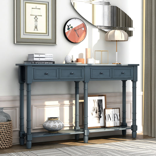 Console Table Sofa Table Easy Assembly with Two Storage Drawers and Bottom Shelf for Living Room, Entryway (Antique Navy)