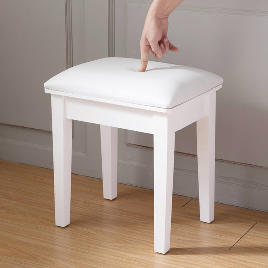 Wooden Vanity Stool Makeup Dressing Stool for Bedroom, Living Room and Study Room, White