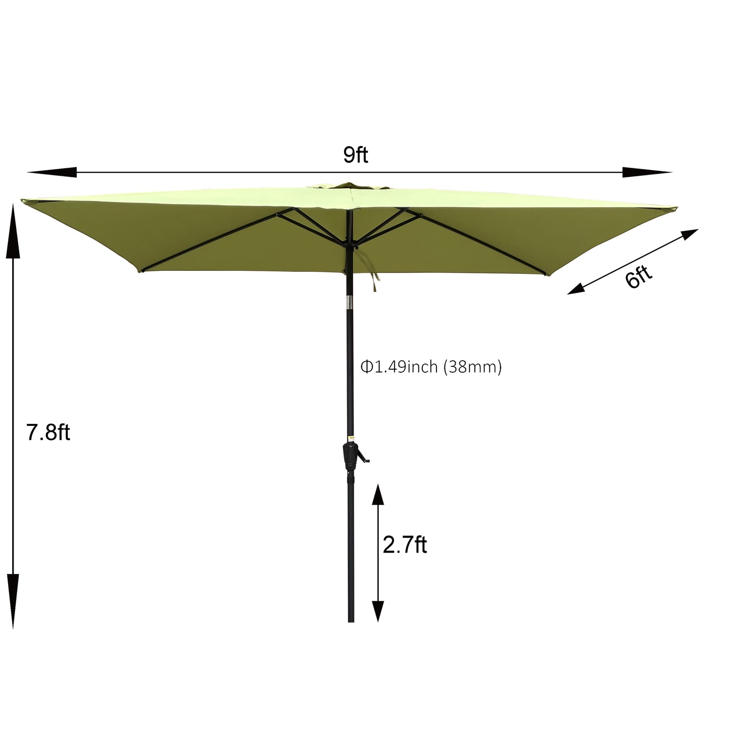 6 x 9ft Patio Umbrella Outdoor Waterproof Umbrella with Crank and Push Button Tilt without flap for Garden Backyard Pool Swimming Pool Market