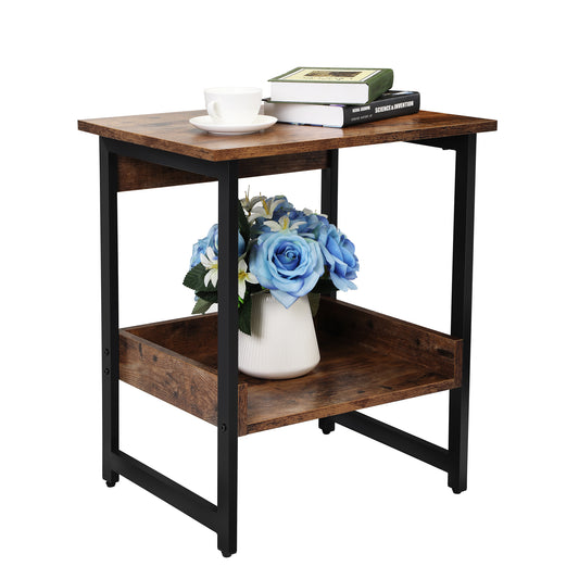 Side Table 2-Tier Coffee Tea End Table Nightstands for Sofa Simple Industrial Style - Vintage