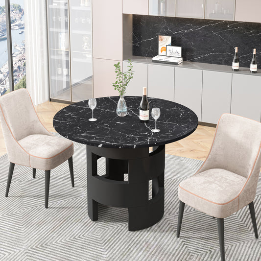 42.12" Modern Round Dining Table with Printed Black Marble Table Top for Dining Room, Kitchen, Living Room