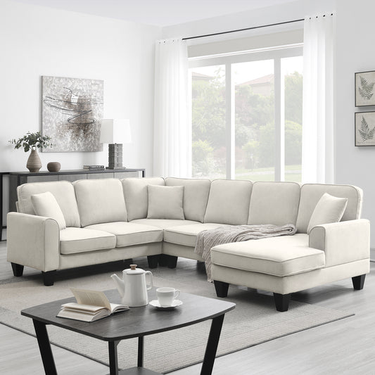 108x85.5" Modern U Shape Sectional Sofa, 7 Seat Fabric Sectional Sofa Set with 3 Pillows Included for Living Room, Apartment, Office, 3 Colors