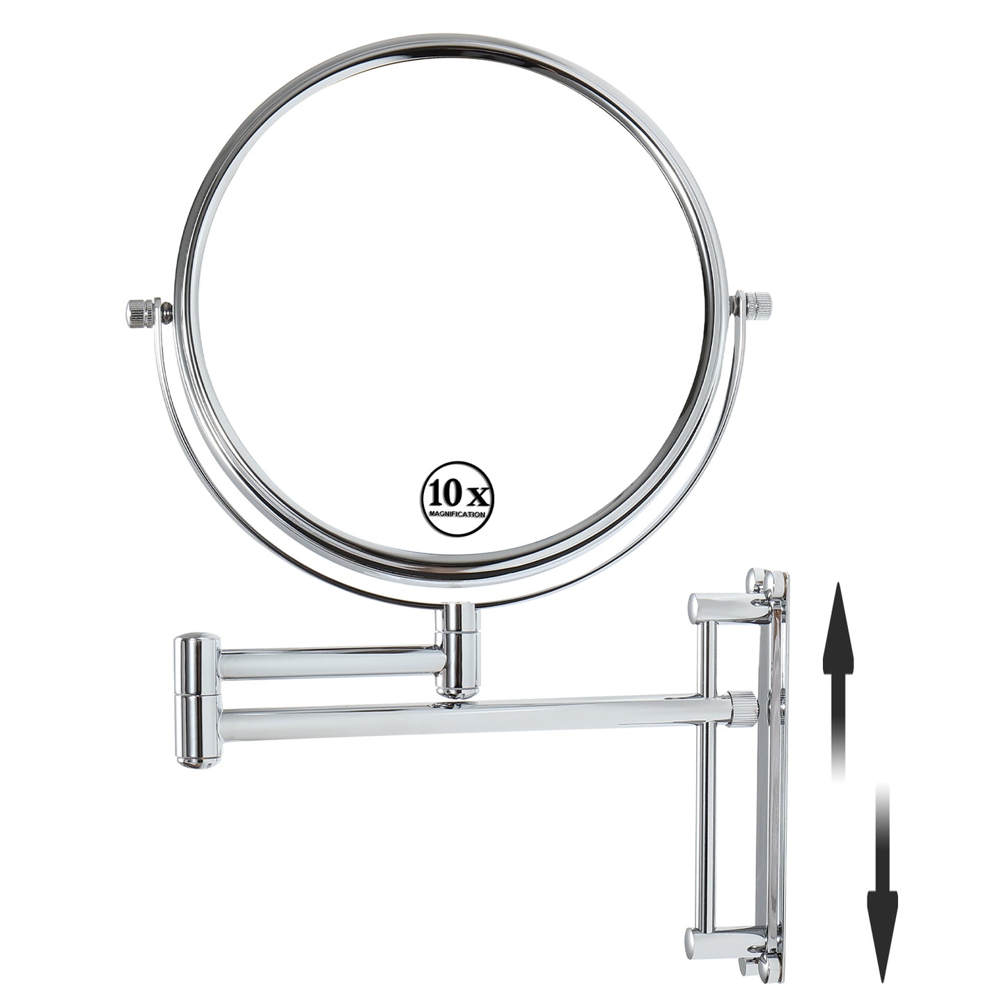 8-inch Wall Mounted Makeup Vanity Mirror, Height Adjustable, 1X / 10X Magnification Mirror, 360 degree Swivel with Extension Arm (Chrome Finish)