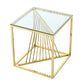 20 Inch Modern Glass End Table with Geometric Metal Frame, Accent Table Nightstand Furniture Corner Table for Living Room, Home Office, Bedroom - Gold