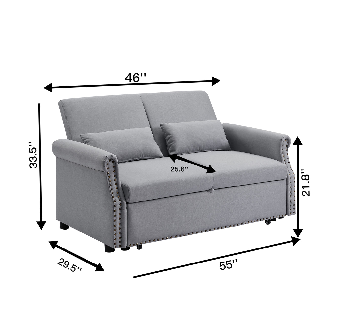 modern 55" Pull Out Sleep Sofa Bed 2 Seater Loveseats Sofa Couch with Adjustable Backrest and Lumbar Pillows for Apartment Office Living Room