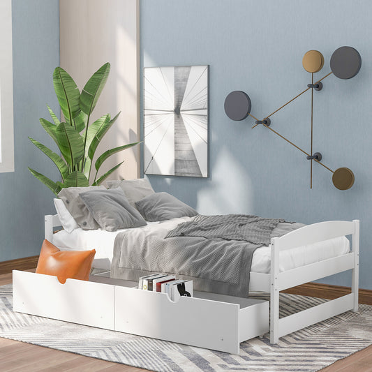 Twin size platform bed, with two drawers, white (New)
