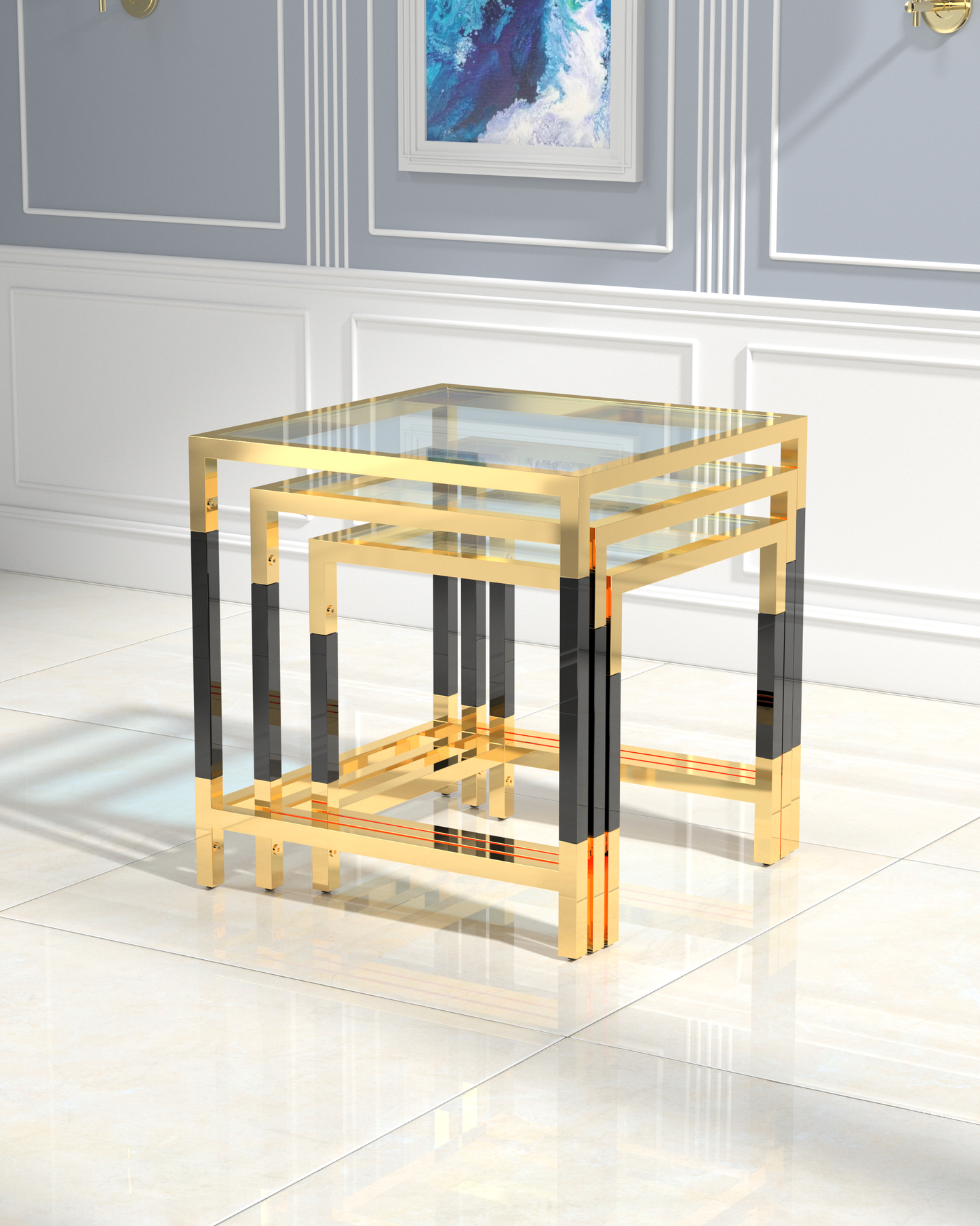 Modern End Table Stainless Steel And Acrylic Frame With Clear Glass