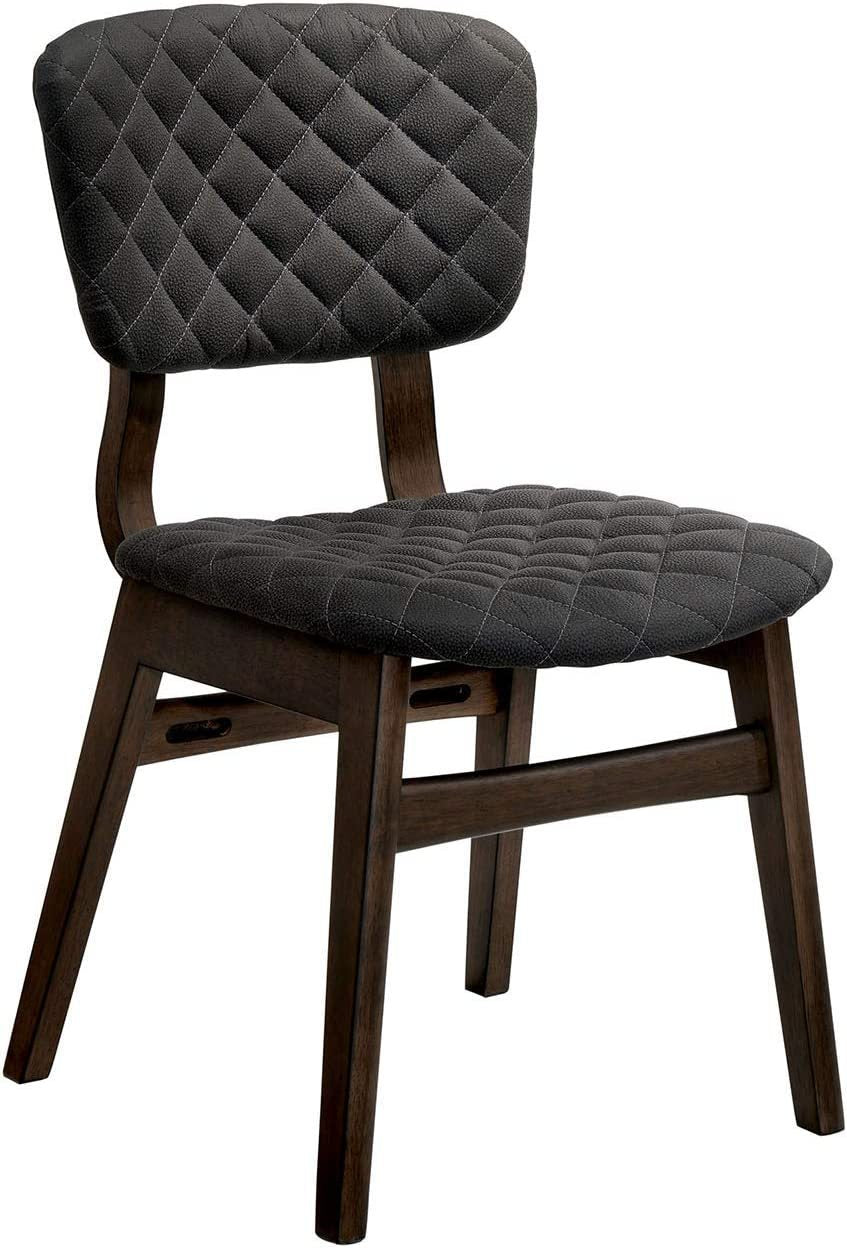 Set of 2 Side Chairs Walnut Finish Solid wood Mid-Century Modern Padded Fabric Seat And Back Kitchen Dining