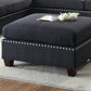 3-pcs Sectional Sofa Black Polyfiber Cushion Sofa Chaise Ottoman Reversible Couch Pillows
