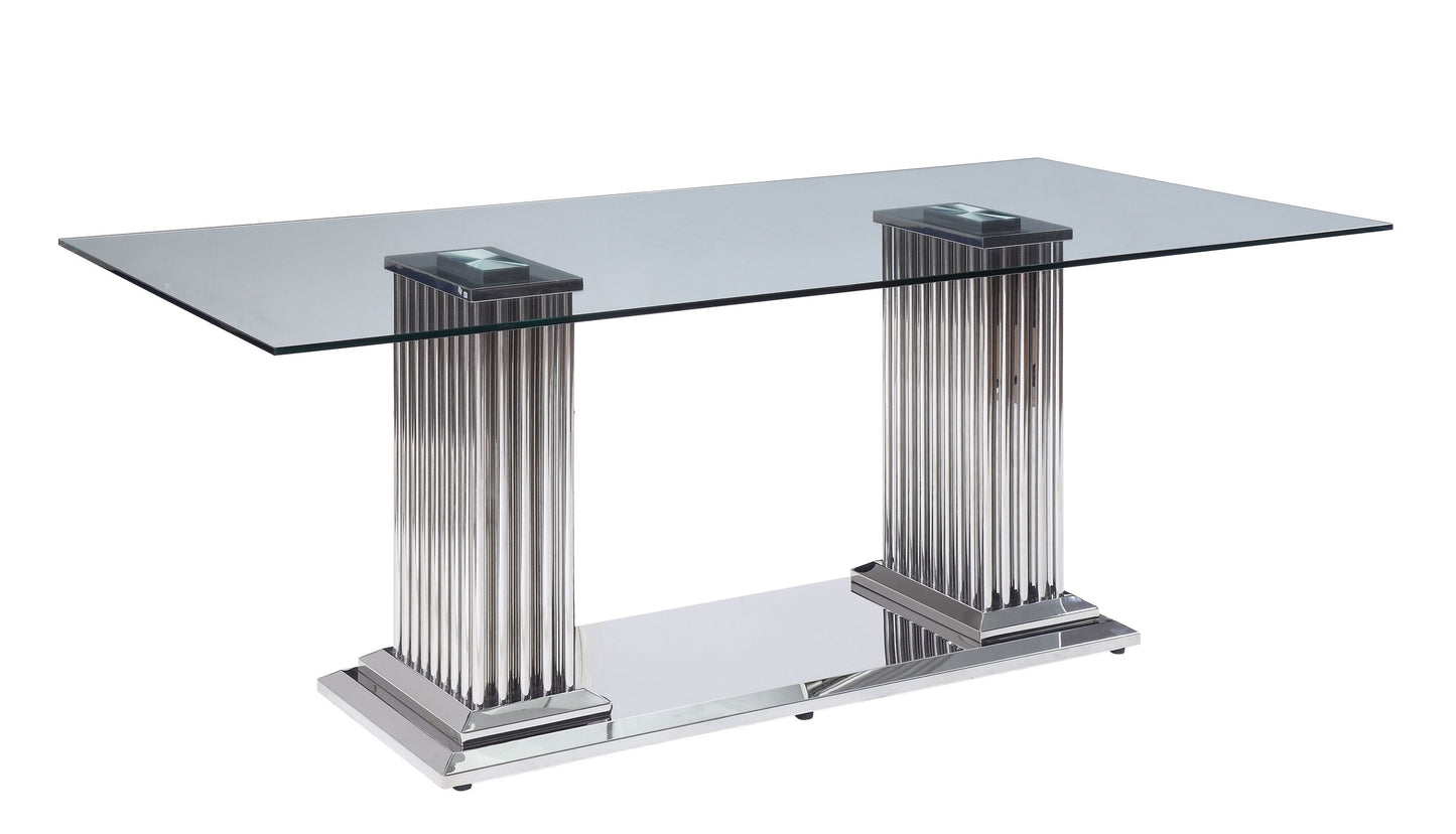 Cyrene Dining Table in Stainless Steel & Clear Glass