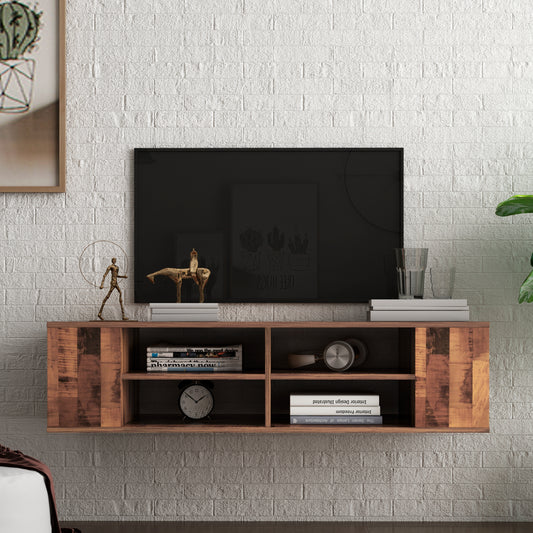 Wall Mounted Media Console, Floating TV Stand Component Shelf with Height Adjustable, Brown