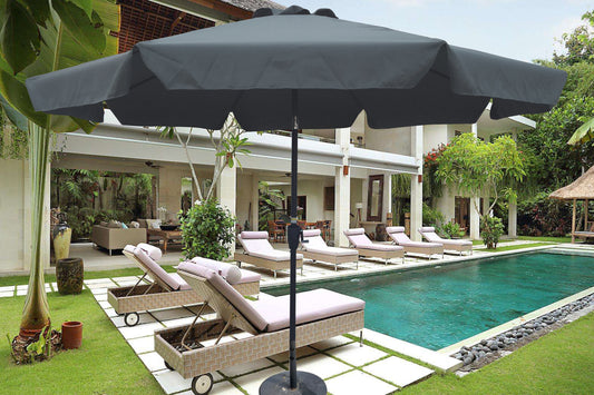 Outdoor Patio Umbrella 10FT (3m) with FLAP, 8pcs ribs, with tilt, with crank, without base, grey/Anthracite, pole size 38mm (1.49inch)
