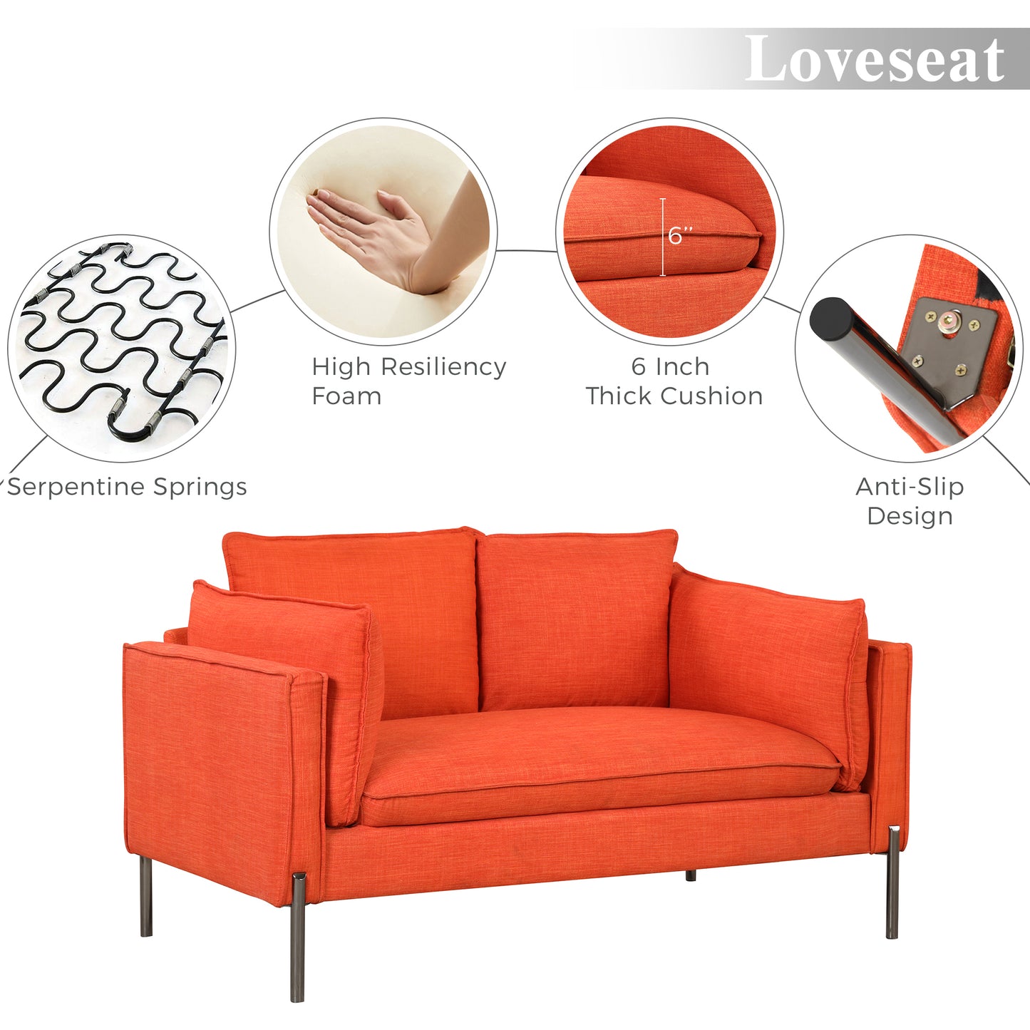 56" Modern Style Sofa Linen Fabric Loveseat Small Love Seats Couch for Small Spaces, Living Room, Apartment