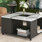 Modern 2-layer Coffee Table with Casters, Square Cocktail Table with Removable Tray, UV High-gloss Marble Design Center Table for Living Room, 31.4" x 31.4"