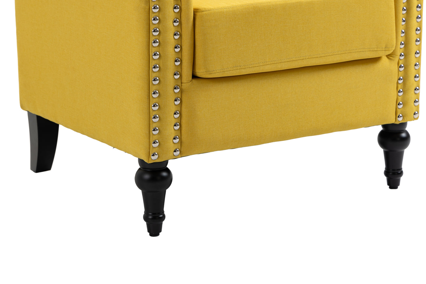 Mid-Century Modern Accent Chair, Linen Armchair w/Tufted Back/Wood Legs, Upholstered Lounge Arm Chair Single Sofa for Living Room Bedroom, YELLOW