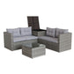 4 Piece Patio Sectional Wicker Rattan Outdoor Furniture Sofa Set with Storage Box Grey