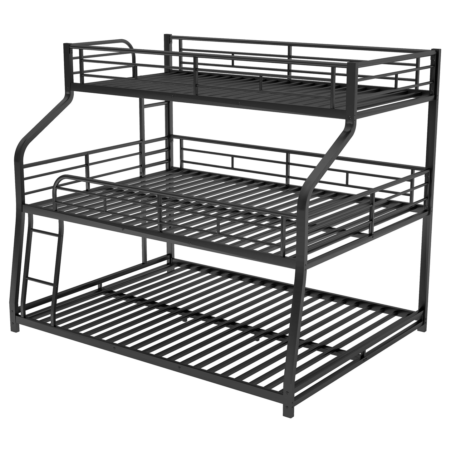 Twin XL/Full XL/Queen Triple Bunk Bed with Long and Short Ladder and Full-Length Guardrails, Black