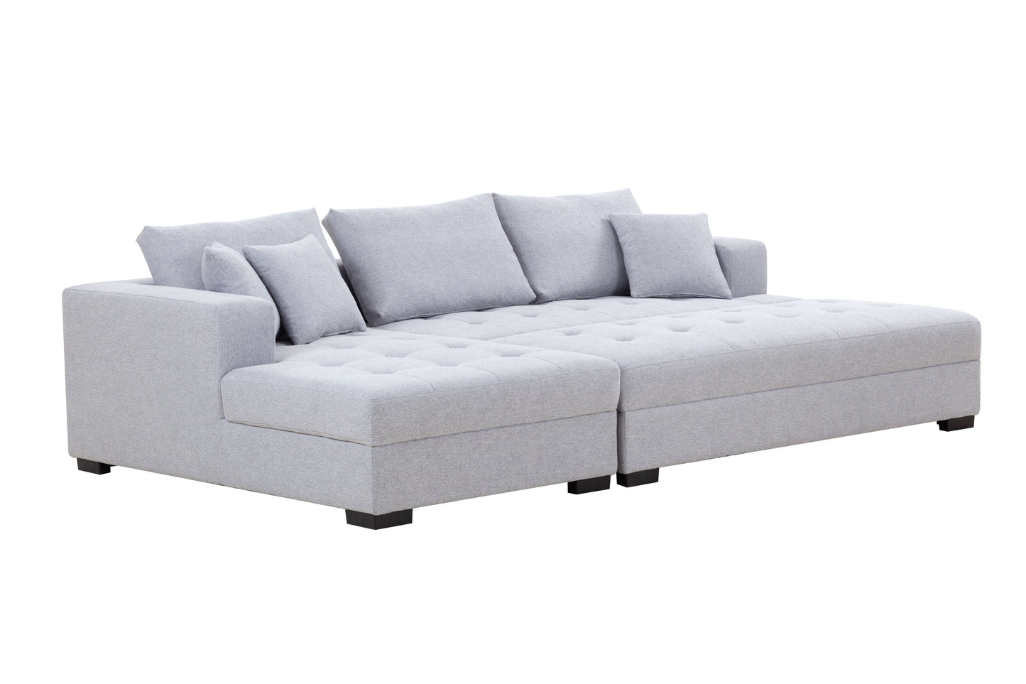 Tufted Fabric 3-Seat L-Shape Sectional Sofa Couch Set w/Chaise Lounge, Ottoman Coffee Table Bench, Light Grey