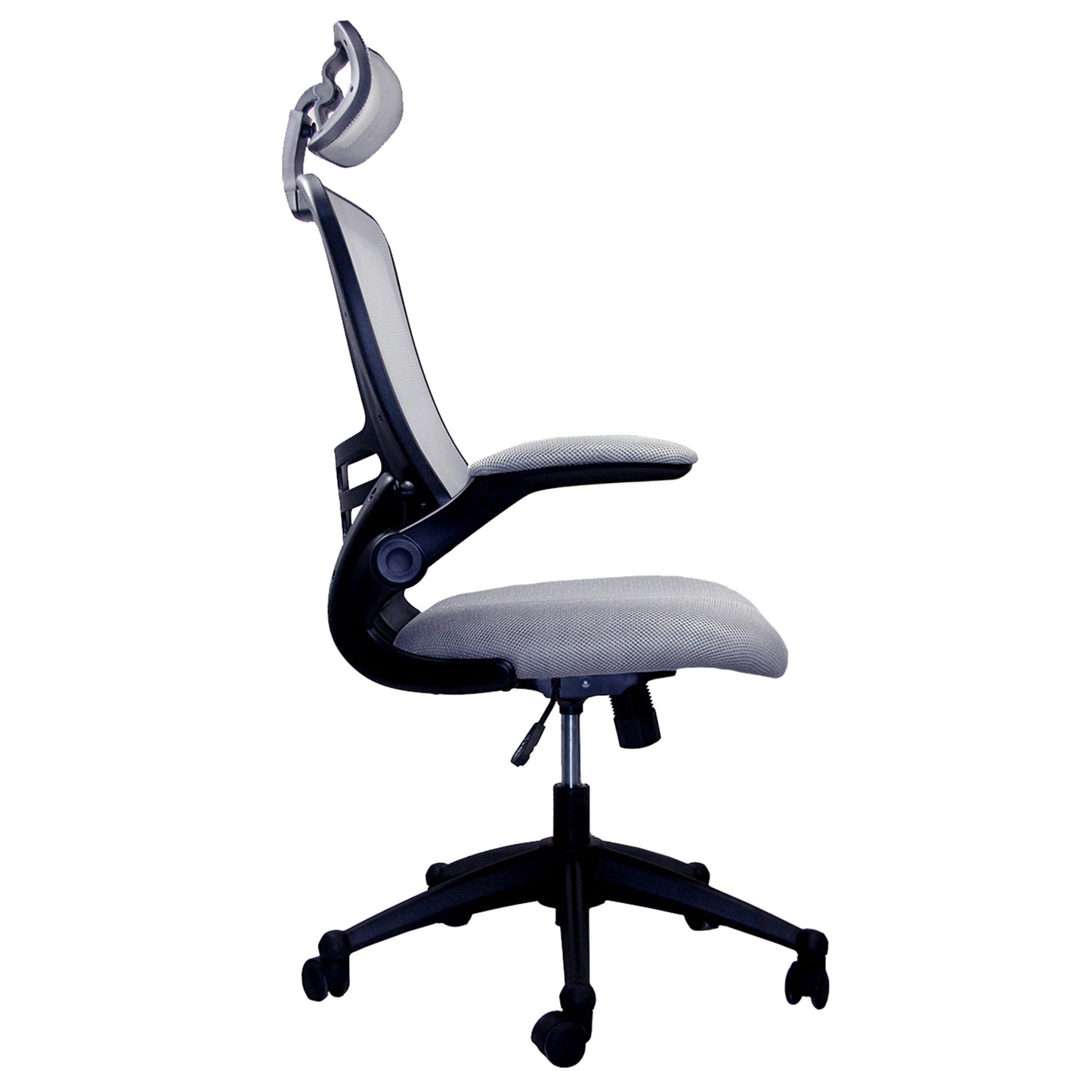 Modern High-Back Mesh Executive Office Chair with Headrest and Flip-Up Arms, Silver Grey