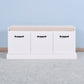 Wooden Entryway Shoe Cabinet Living Room Storage Bench with White Cushion