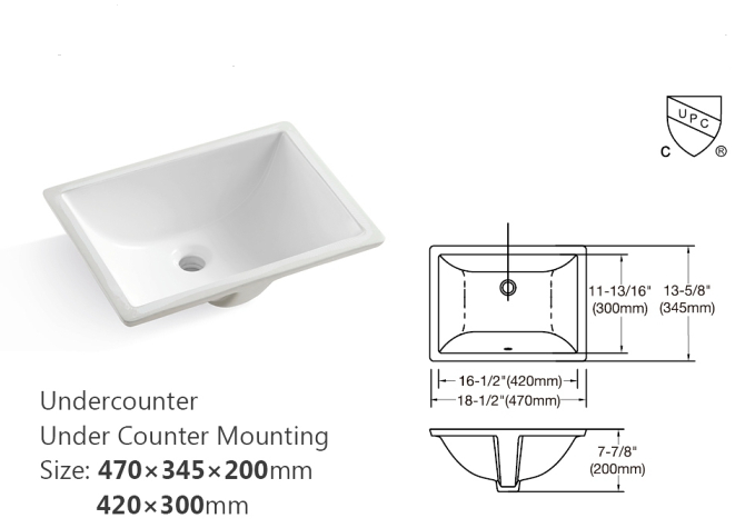 43"x22" bathroom stone vanity top engineered stone carrara white marble color with rectangle undermount ceramic sink and 3 faucet hole with back splash .
