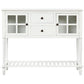 Sideboard Console Table with Bottom Shelf, Farmhouse Wood/Glass Buffet Storage Cabinet Living Room (White)