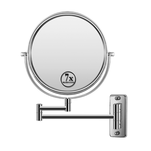 8-inch Wall Mounted Makeup Vanity Mirror, 1X / 7X Magnification Mirror, 360 degree Swivel with Extension Arm (Chrome Finish)