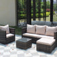 Rattan Patio Furniture Set Wicker Sofa Cushioned Sectional Furniture Set Garden Patio Sofa Set (4 Pieces, Brown)