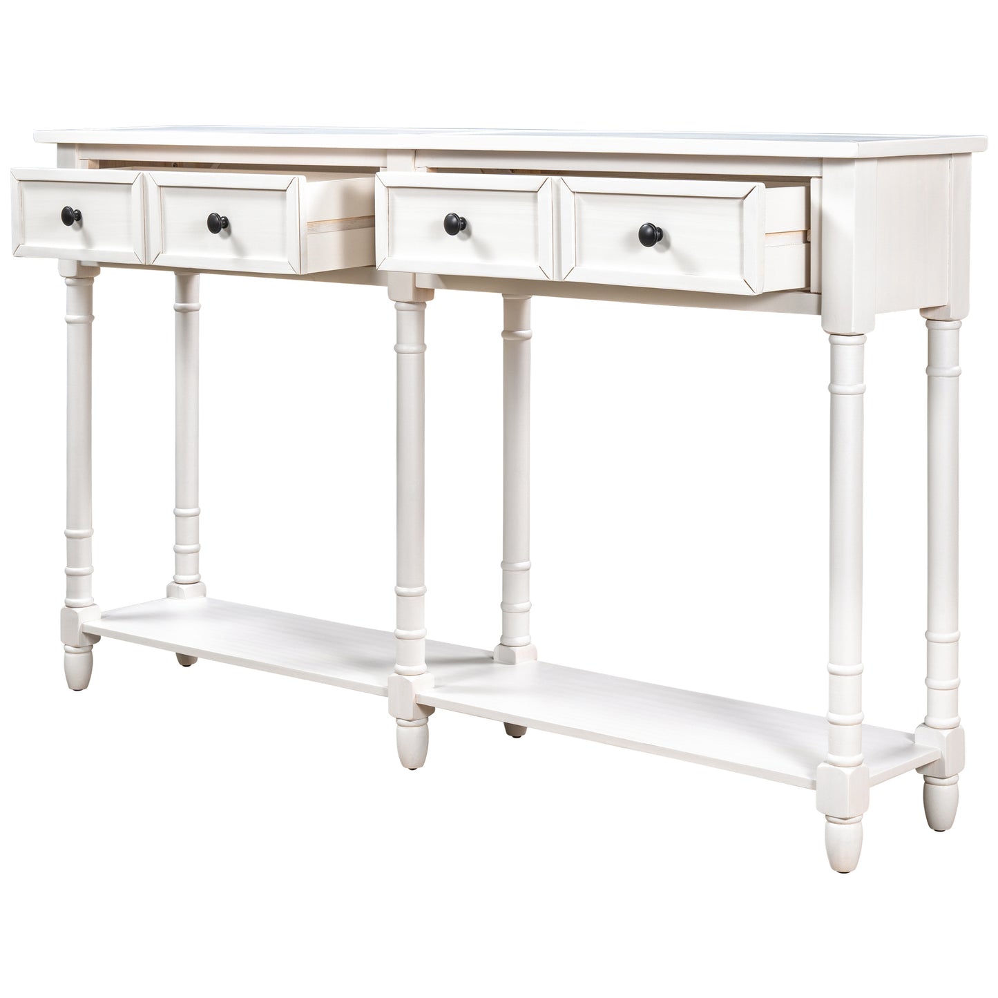 Console Table Sofa Table Easy Assembly with Two Storage Drawers and Bottom Shelf for Living Room, Entryway (Ivory White)