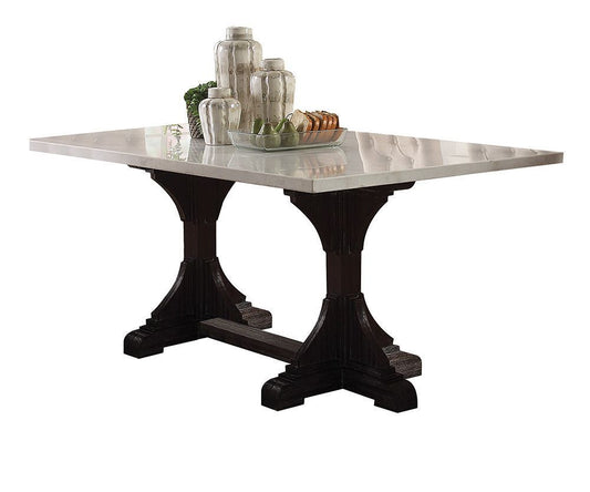 Gerardo Dining Table in White Marble Top & Weathered Espresso