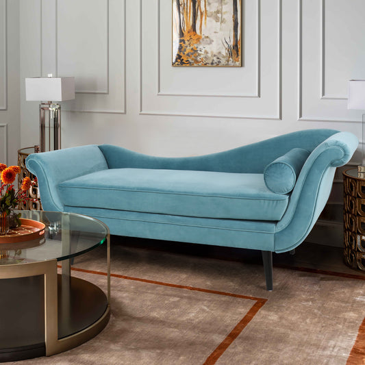 House 69" Modern Chaise Lounge for Bedroom, Office, Living Room with Turquoise Velvet Fabric