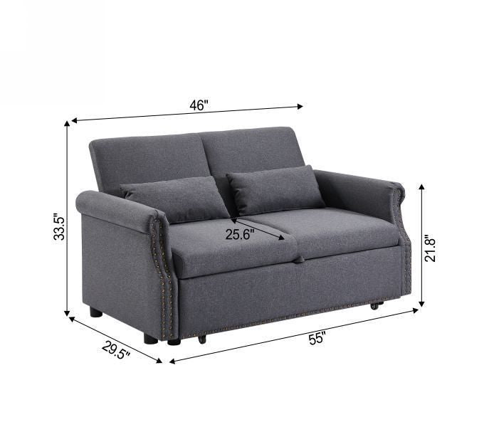 modern 55" Pull Out Sleep Sofa Bed 2 Seater Loveseats Sofa Couch with Adjustable Backrest and Lumbar Pillows for Apartment Office Living Room