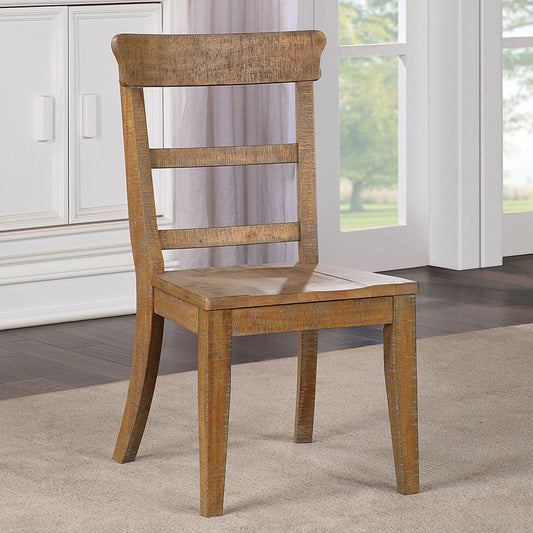 Set of 2pc Dining Chairs Rustic Natural Tone Solid wood Dining Room Furniture Ladder Back Contoured Back & Seat