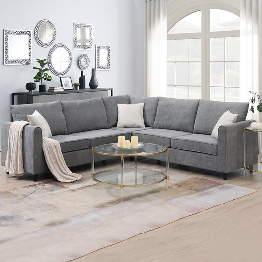 91x91" Modern Upholstered Living Room Sectional Sofa, L Shape Furniture Couch with 3 Pillows