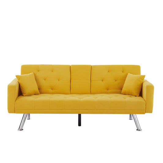 Square Arm Armrests, Yellow Linen Convertible Sofa and Daybed