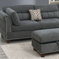 Sectional sofa Slate Color Velvet Fabric Reversible Chaise Sofa Sectional w Pillows Cocktail Storage Ottoman 3pc Set